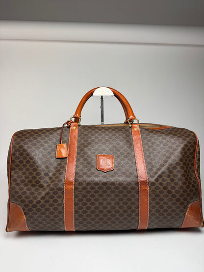 Vintage Celine Paris Leather Monogram Duffel Bag Brown