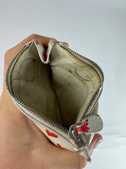 Vintage Balenciaga Heart Emblossed Leather Card Holder White Red