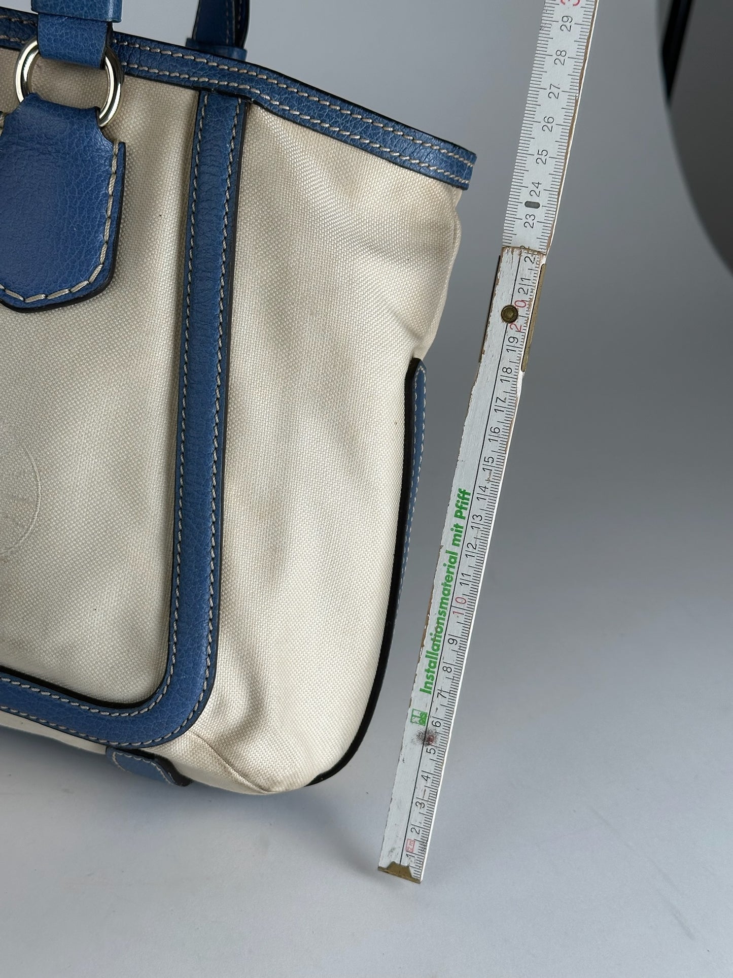 Vintage Céline Paris Canvas Leather Bag Blue Beige