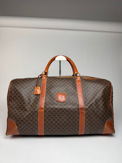 Vintage Celine Paris Leather Monogram Duffel Bag Brown