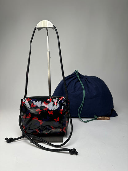 Vintage Bottega Veneta Patent Leather Butterfly Monogram Multiway Bag Black Red Blue