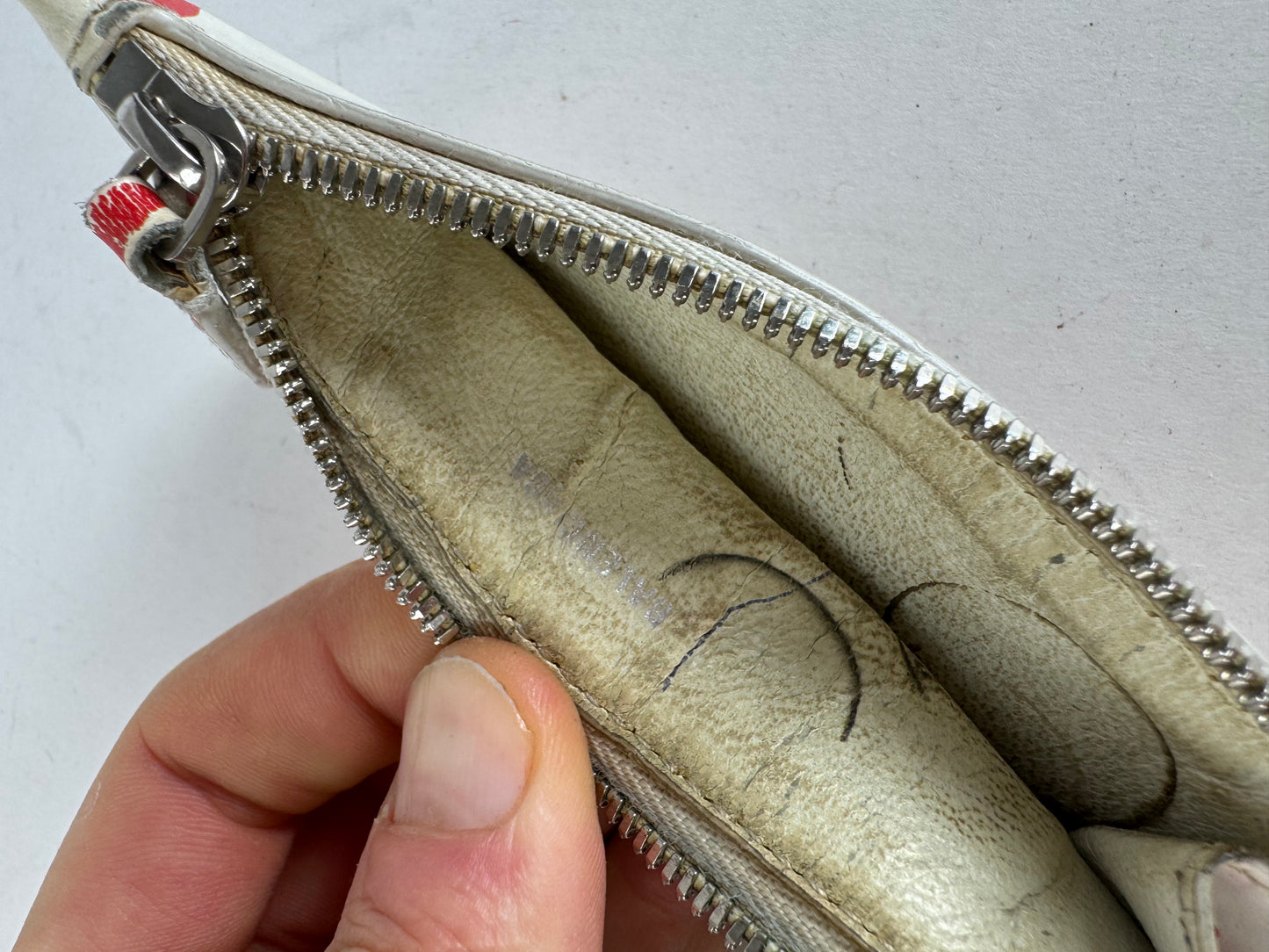 Vintage Balenciaga Heart Emblossed Leather Card Holder White Red