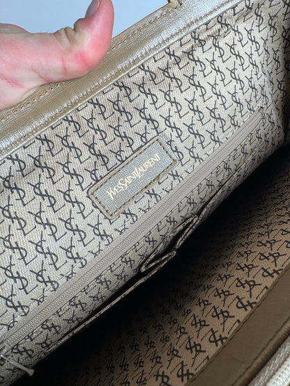 Vintage Yves Saint Laurent Leather Tote Bag Grey Brown Black