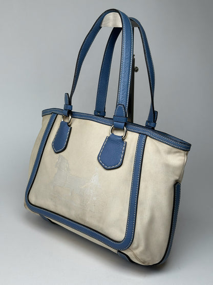 Vintage Céline Paris Canvas Leather Bag Blue Beige