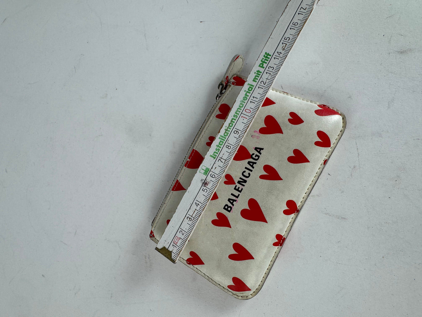 Vintage Balenciaga Heart Emblossed Leather Card Holder White Red