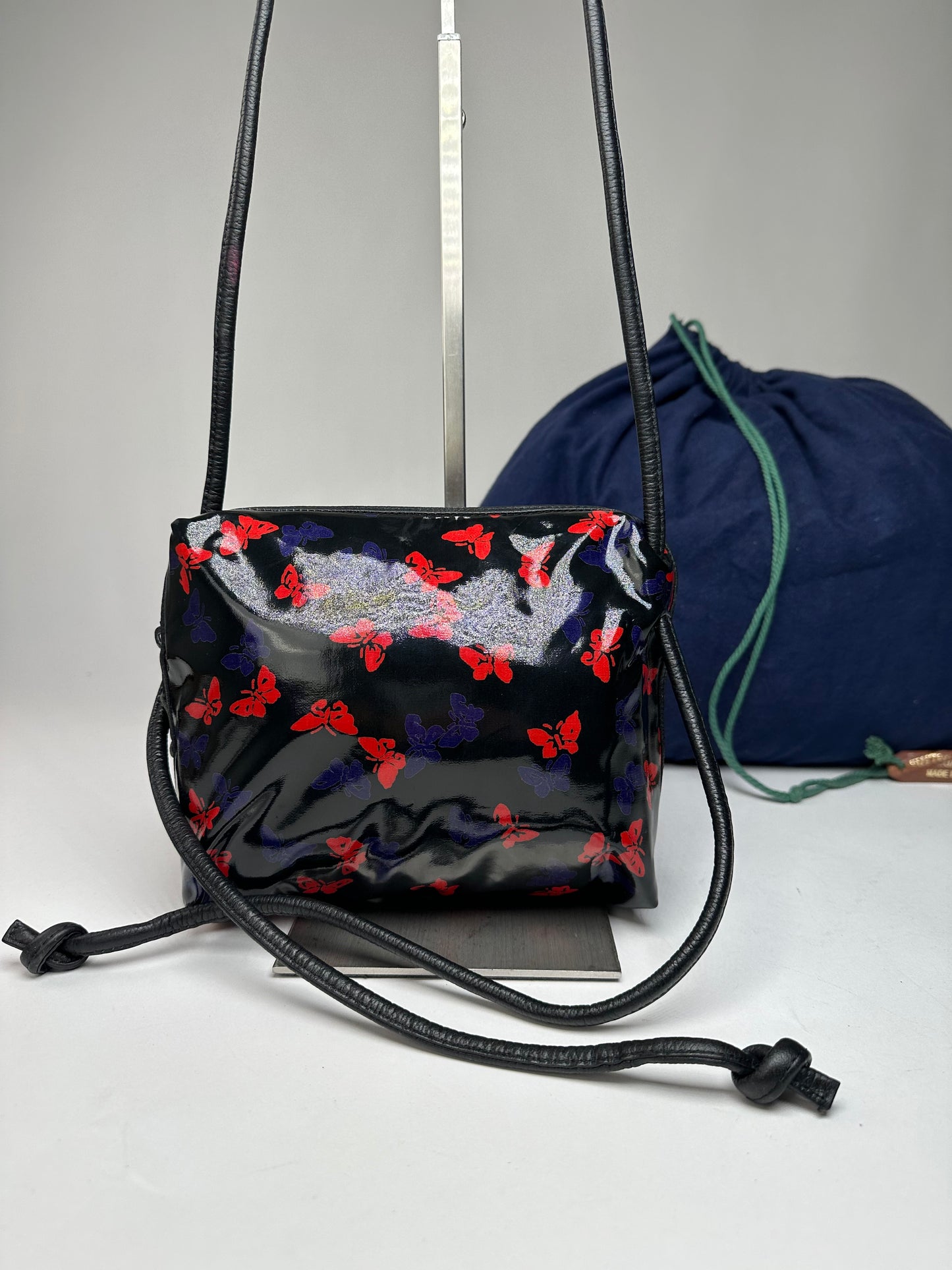 Vintage Bottega Veneta Patent Leather Butterfly Monogram Multiway Bag Black Red Blue