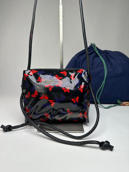 Vintage Bottega Veneta Patent Leather Butterfly Monogram Multiway Bag Black Red Blue