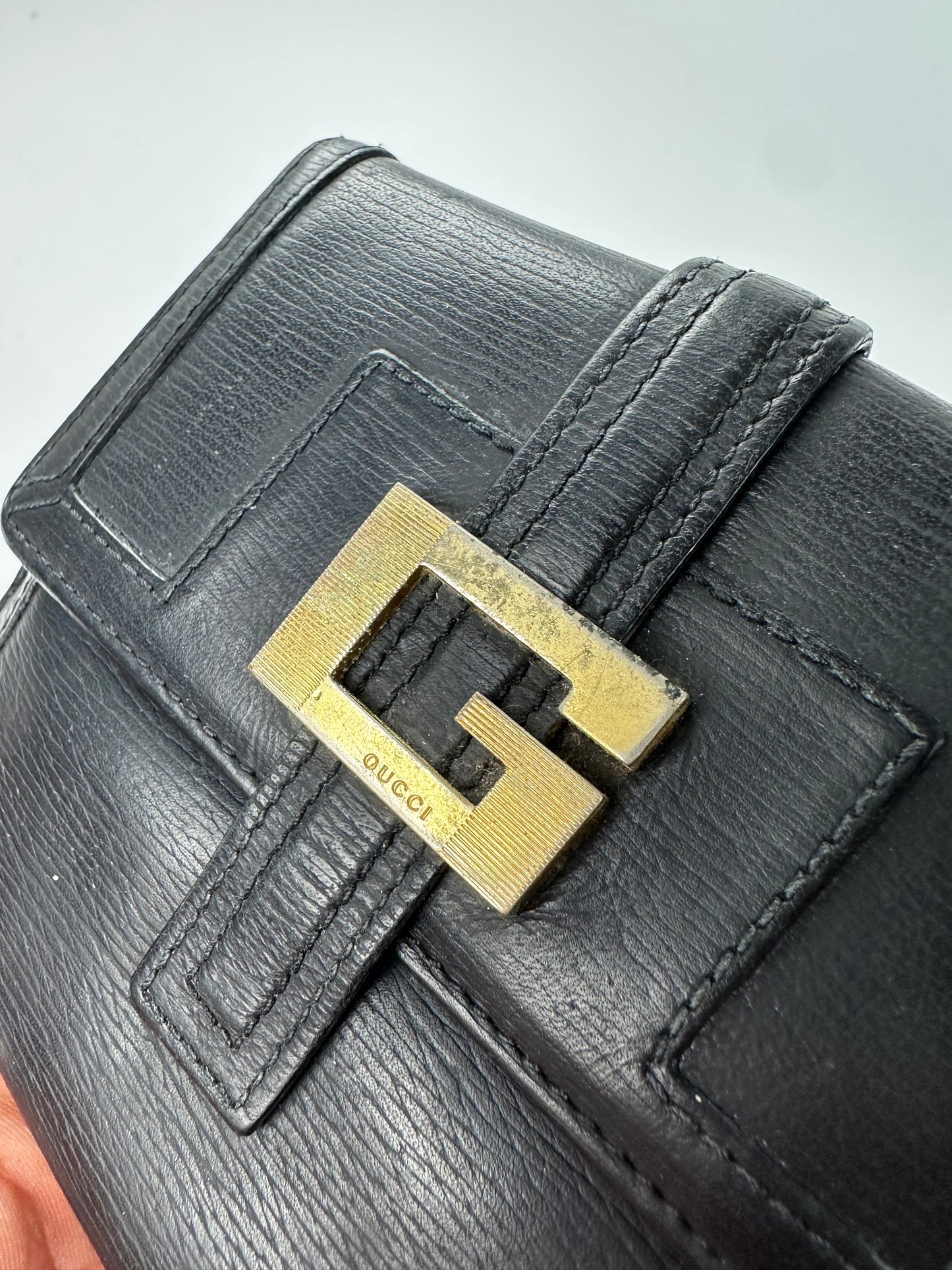 Vintage Gucci Leather Wallet Black Gold