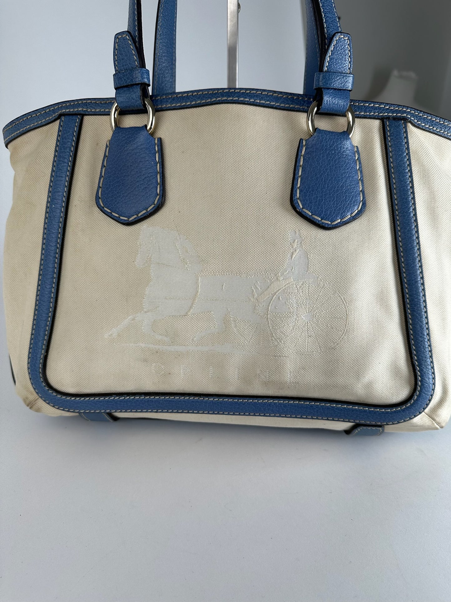 Vintage Céline Paris Canvas Leather Bag Blue Beige