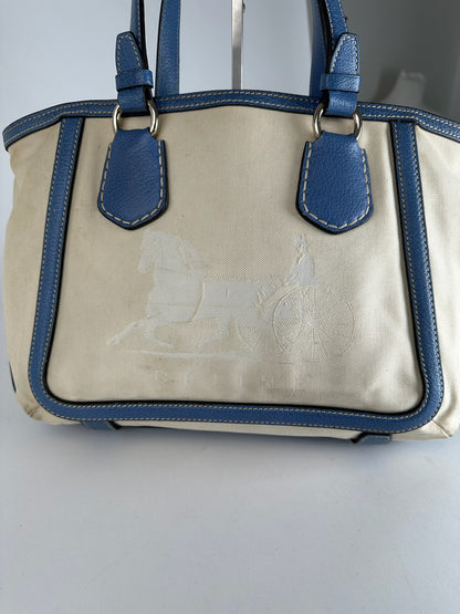 Vintage Céline Paris Canvas Leather Bag Blue Beige