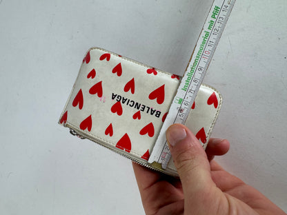 Vintage Balenciaga Heart Emblossed Leather Card Holder White Red