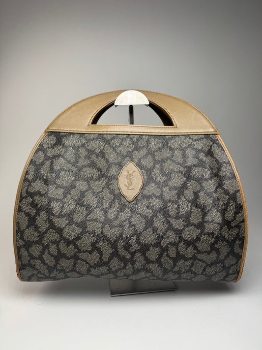 Vintage Yves Saint Laurent Leather Tote Bag Grey Brown Black