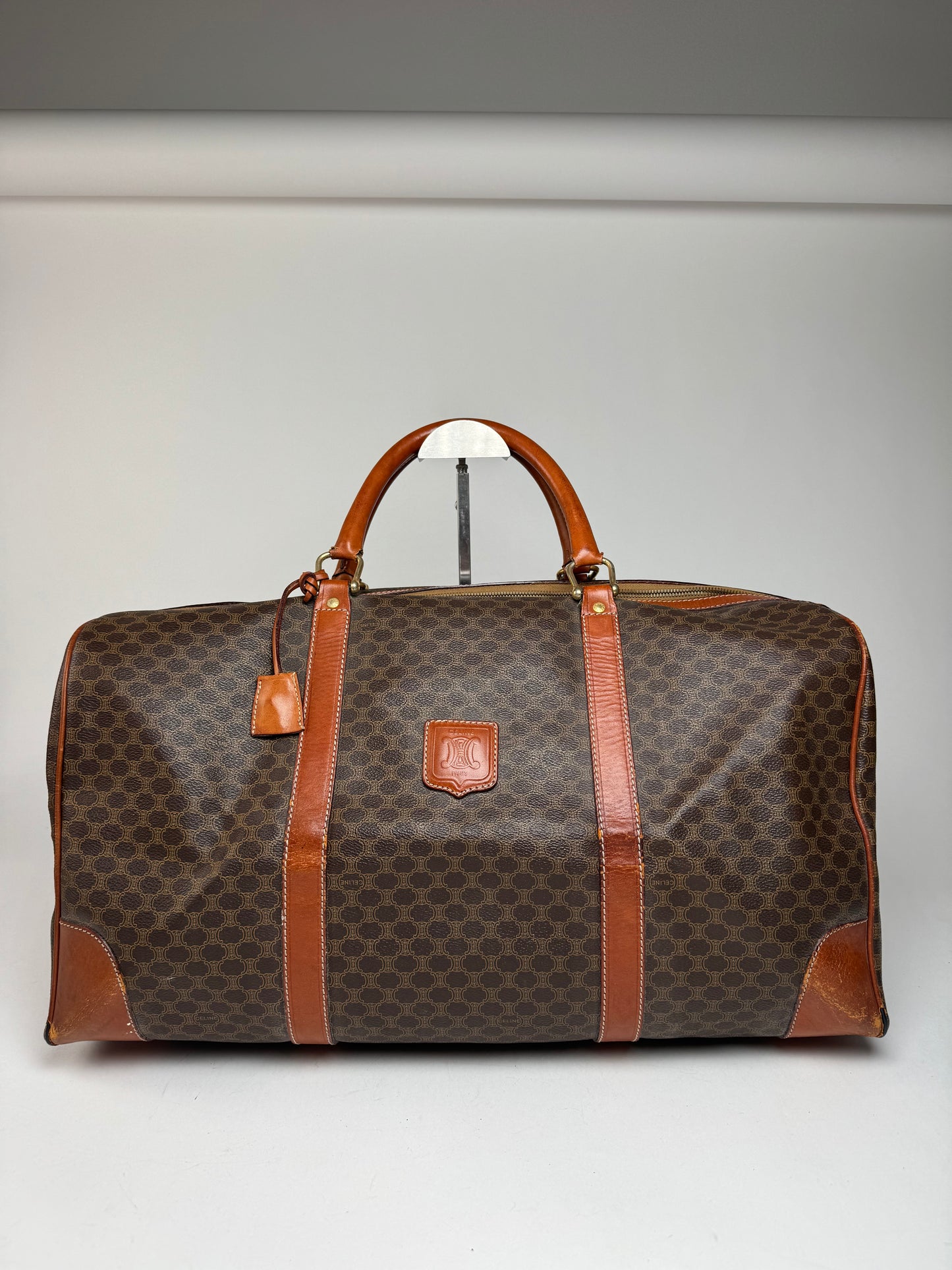 Vintage Celine Paris Leather Monogram Duffel Bag Brown