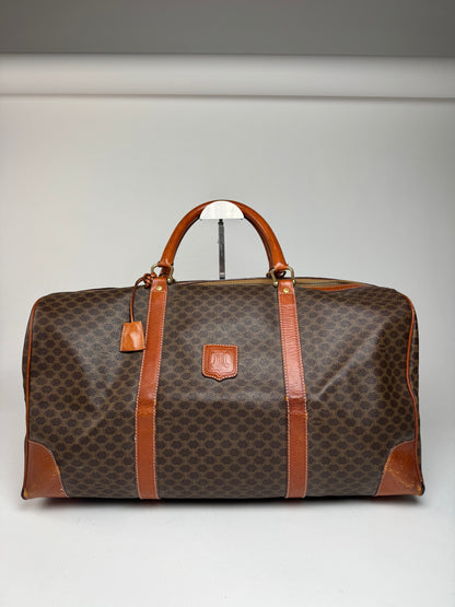 Vintage Celine Paris Leather Monogram Duffel Bag Brown