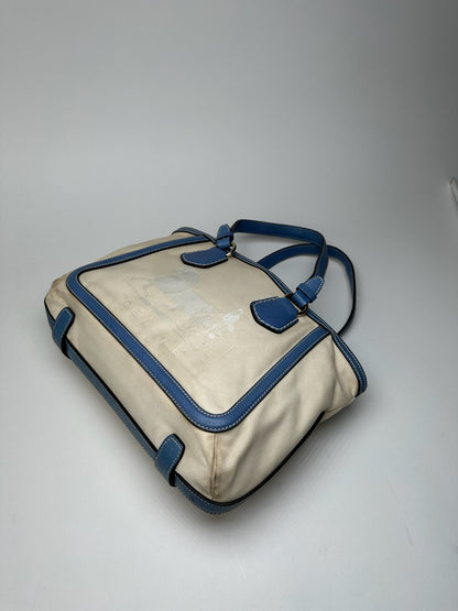 Vintage Céline Paris Canvas Leather Bag Blue Beige