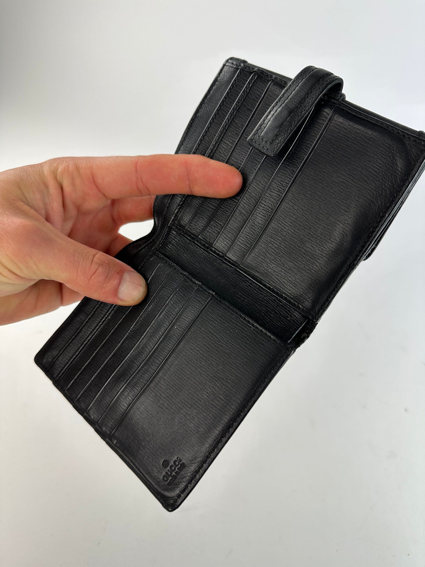 Vintage Gucci Leather Wallet Black Gold