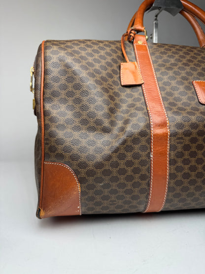Vintage Celine Paris Leather Monogram Duffel Bag Brown
