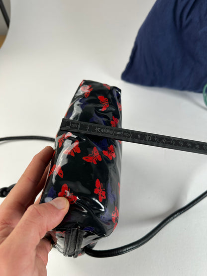 Vintage Bottega Veneta Patent Leather Butterfly Monogram Multiway Bag Black Red Blue