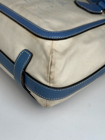 Vintage Céline Paris Canvas Leather Bag Blue Beige