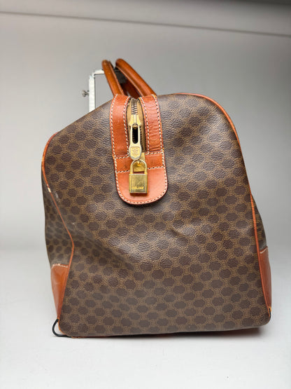 Vintage Celine Paris Leather Monogram Duffel Bag Brown