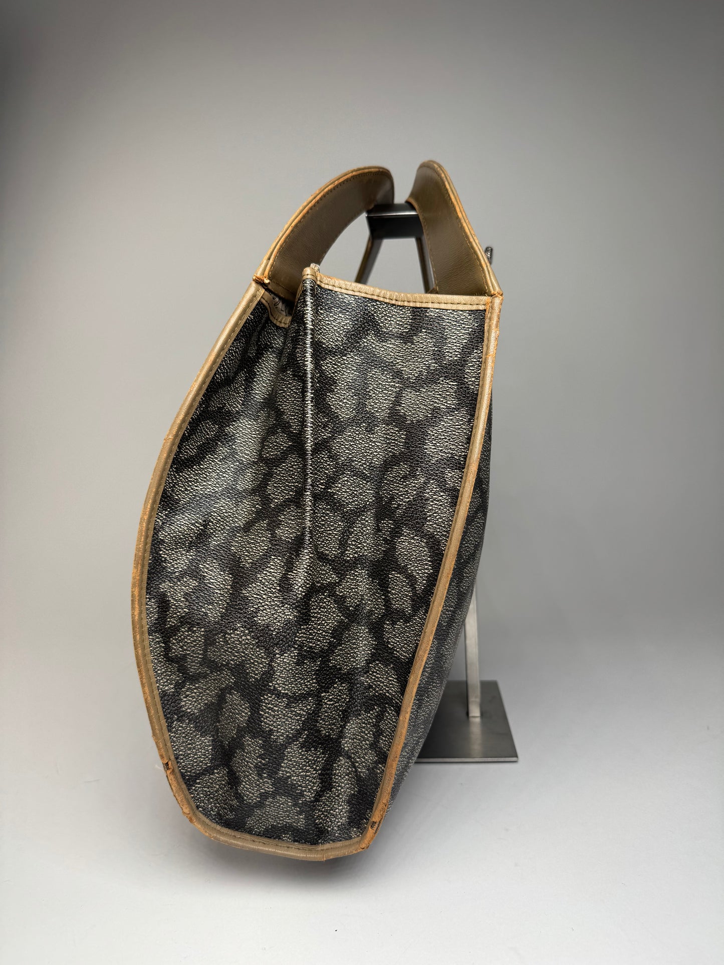 Vintage Yves Saint Laurent Leather Tote Bag Grey Brown Black