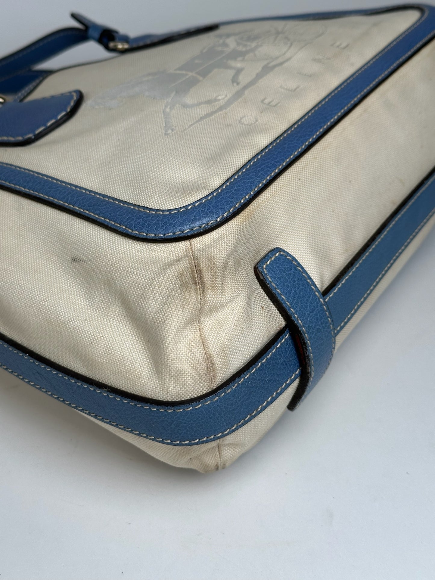 Vintage Céline Paris Canvas Leather Bag Blue Beige