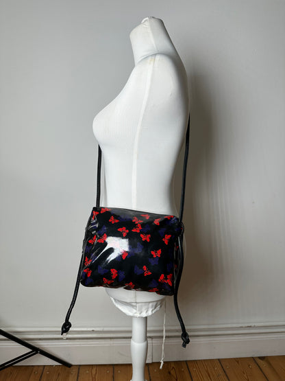 Vintage Bottega Veneta Patent Leather Butterfly Monogram Multiway Bag Black Red Blue