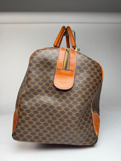 Vintage Celine Paris Leather Monogram Duffel Bag Brown