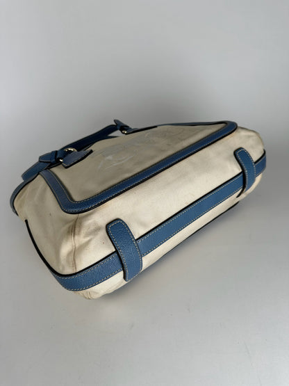 Vintage Céline Paris Canvas Leather Bag Blue Beige