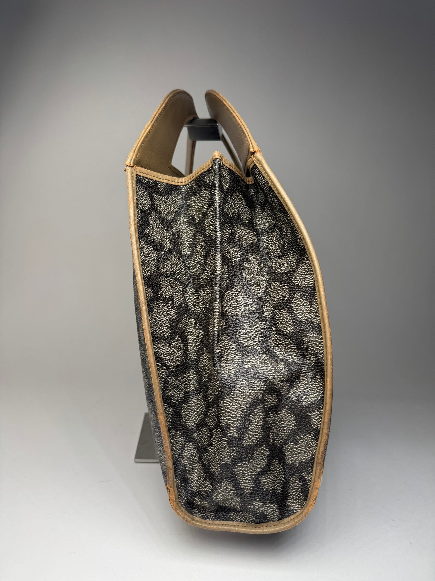 Vintage Yves Saint Laurent Leather Tote Bag Grey Brown Black