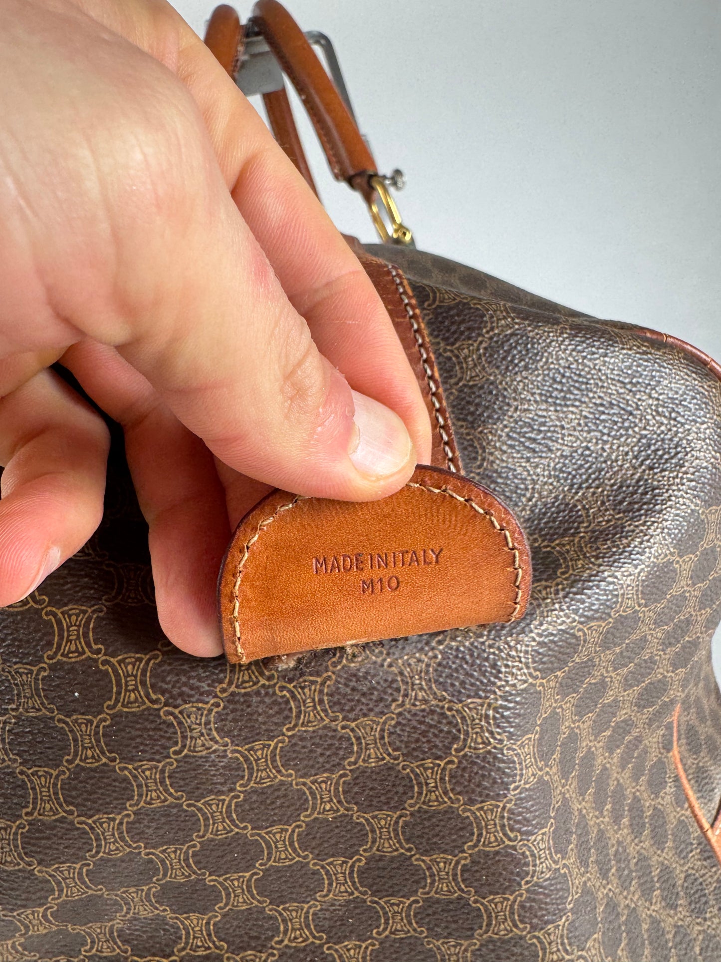 Vintage Celine Paris Leather Monogram Duffel Bag Brown