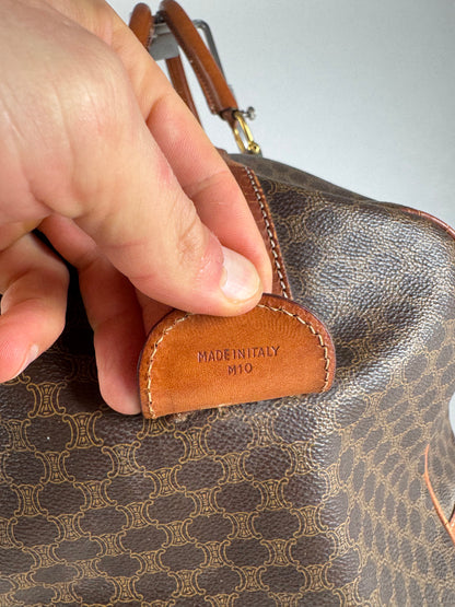 Vintage Celine Paris Leather Monogram Duffel Bag Brown