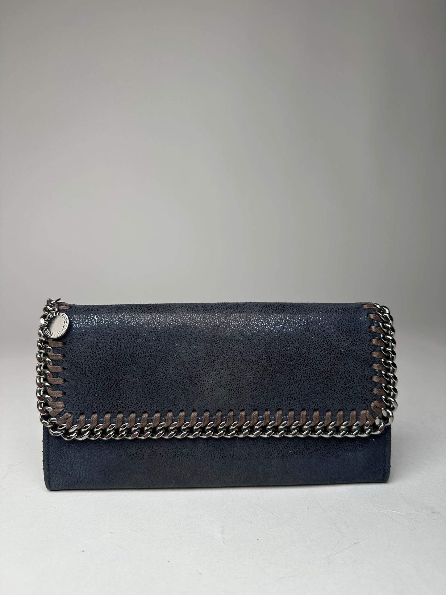 Vintage Stella Mc Cartney Vegan Suede Falabella Long Wallet Navy