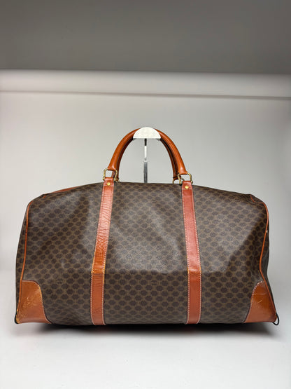 Vintage Celine Paris Leather Monogram Duffel Bag Brown