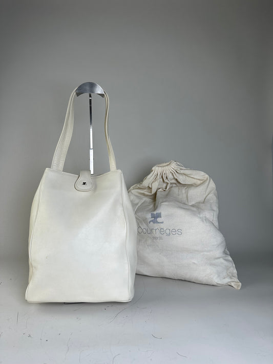 Vintage Courreges Leather Tote Bag White