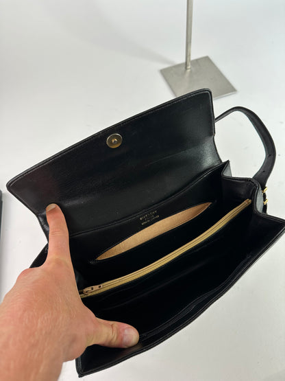 Vintage Givenchy Grained Leather Shoulder Bag Black Gold