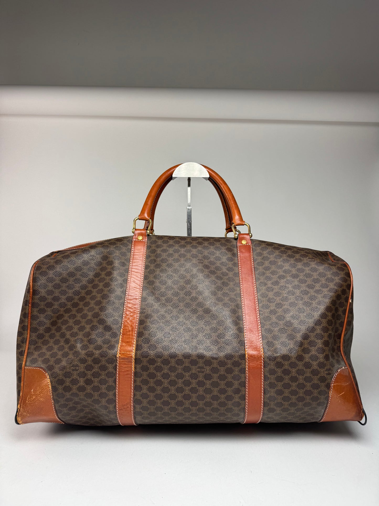Vintage Celine Paris Leather Monogram Duffel Bag Brown