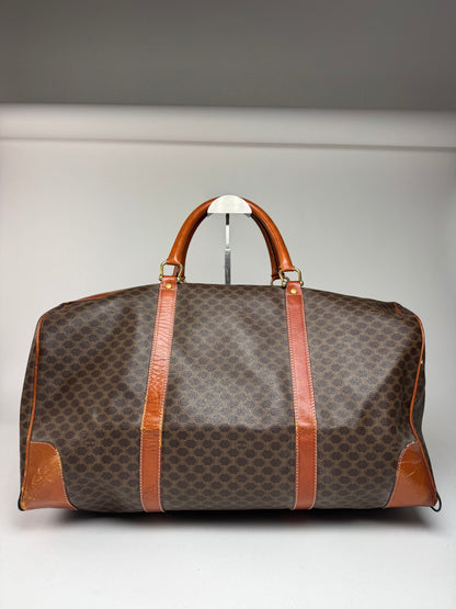 Vintage Celine Paris Leather Monogram Duffel Bag Brown