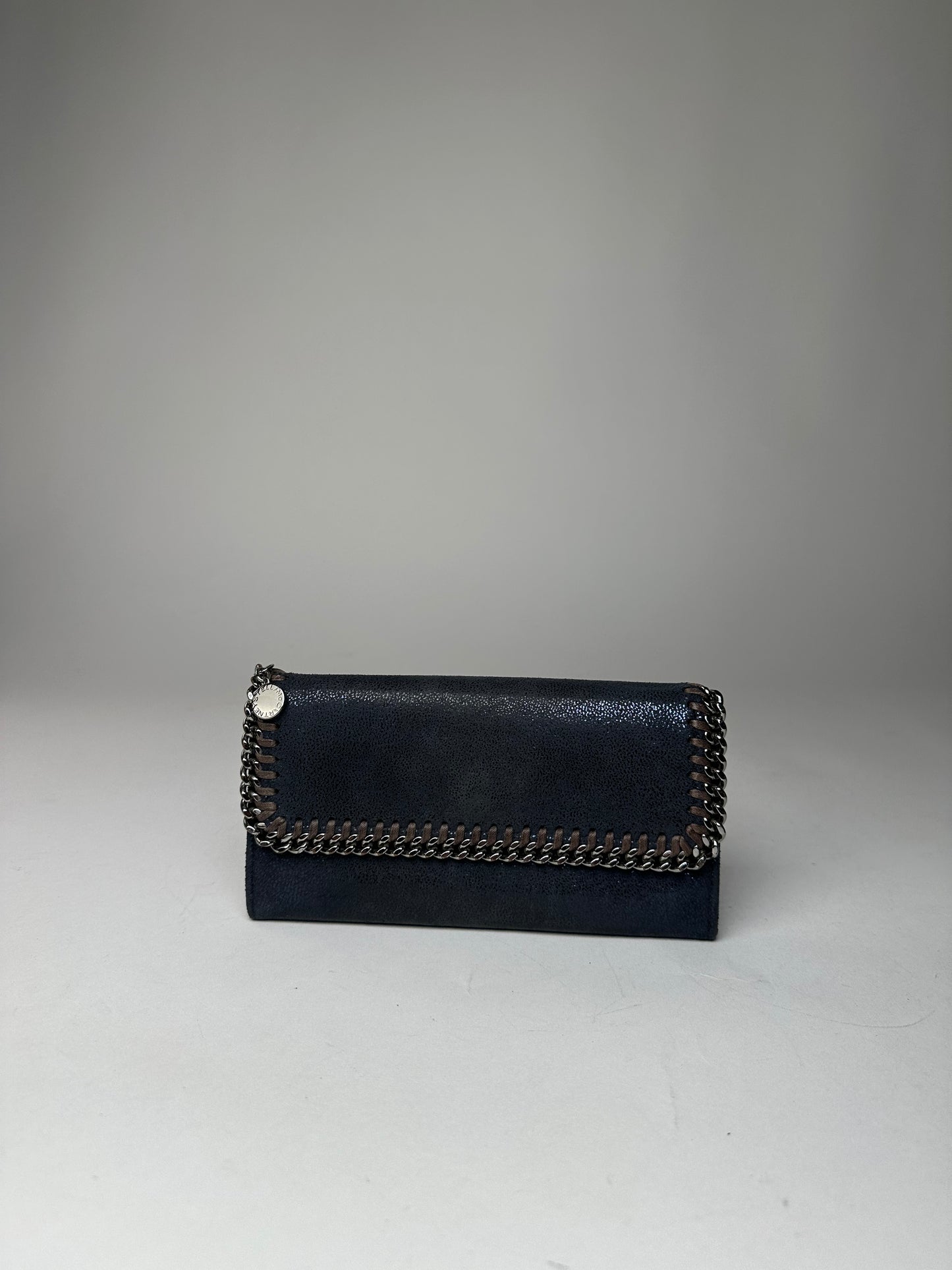 Vintage Stella Mc Cartney Vegan Suede Falabella Long Wallet Navy