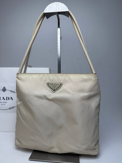 Vintage Prada Polyester Triangle Bag Beige