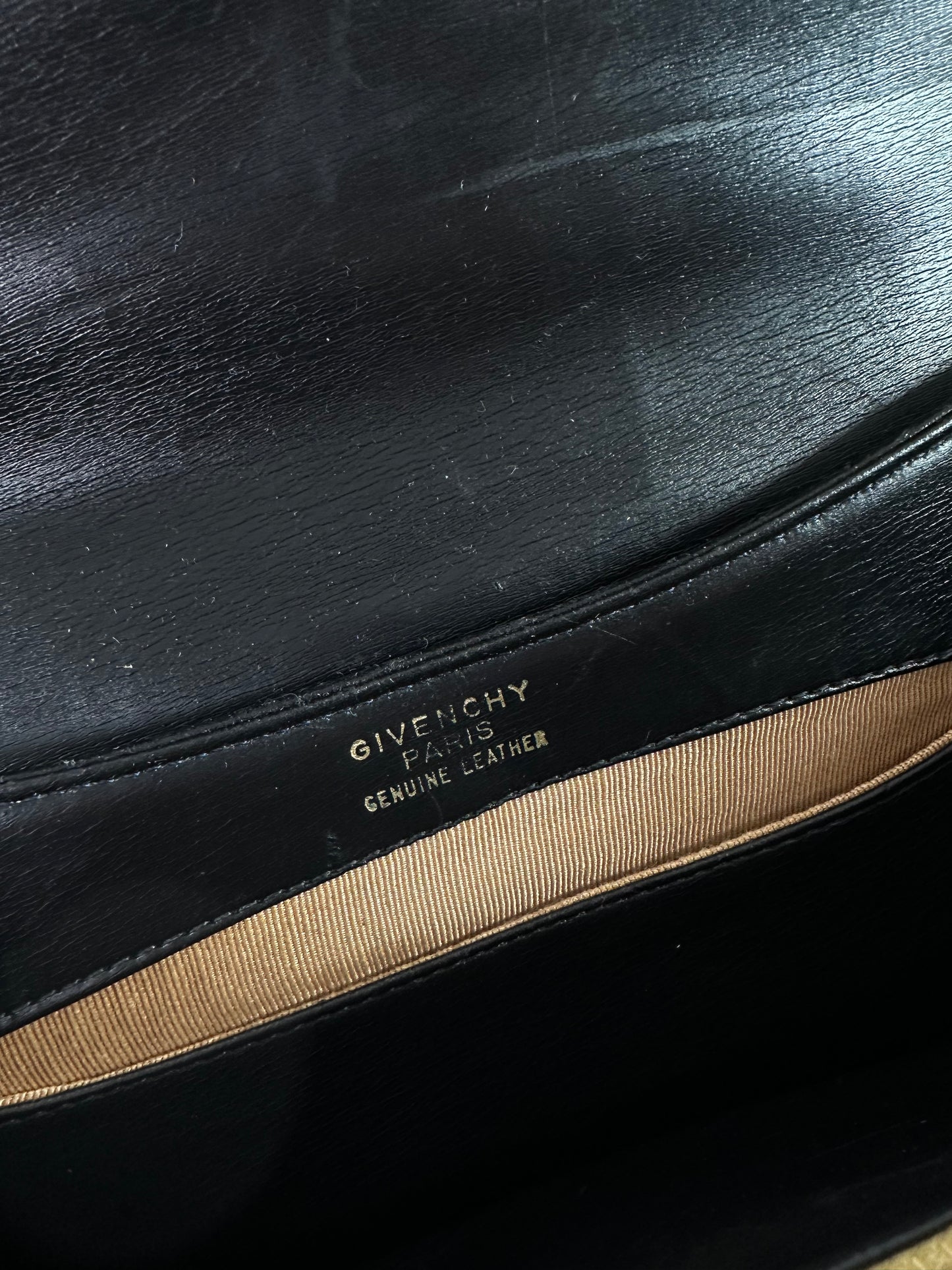 Vintage Givenchy Grained Leather Shoulder Bag Black Gold