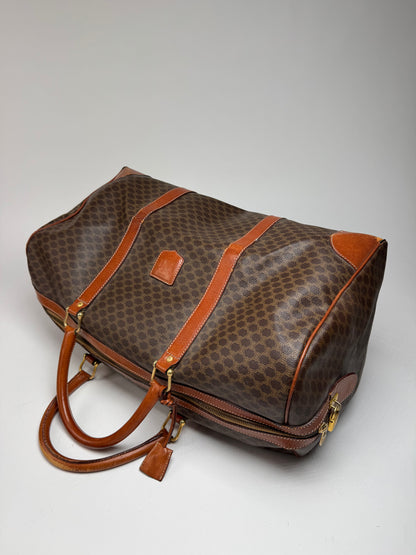 Vintage Celine Paris Leather Monogram Duffel Bag Brown