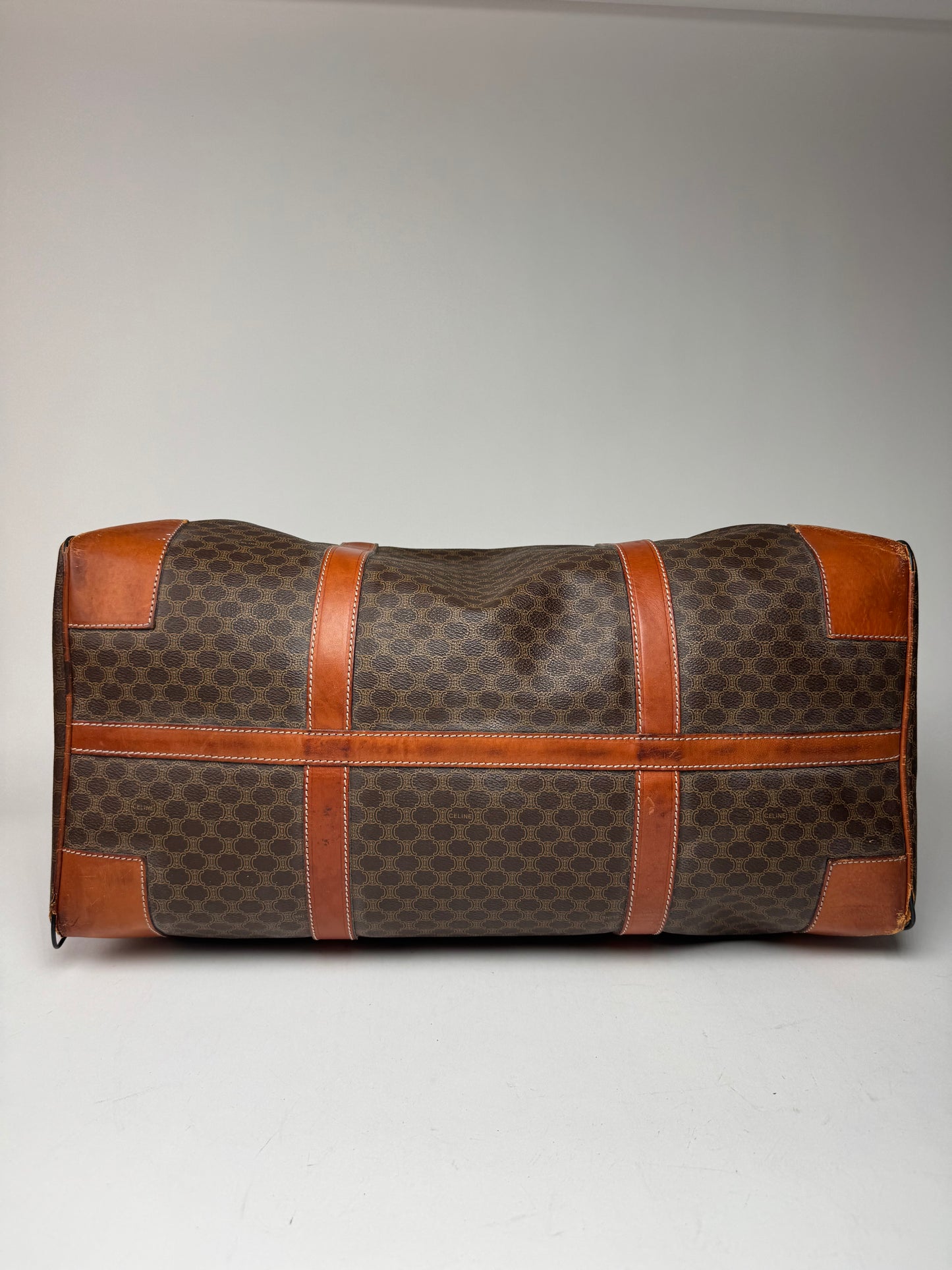 Vintage Celine Paris Leather Monogram Duffel Bag Brown