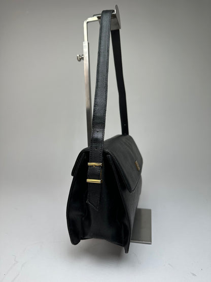 Vintage Givenchy Grained Leather Shoulder Bag Black Gold