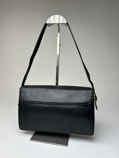 Vintage Givenchy Grained Leather Shoulder Bag Black Gold