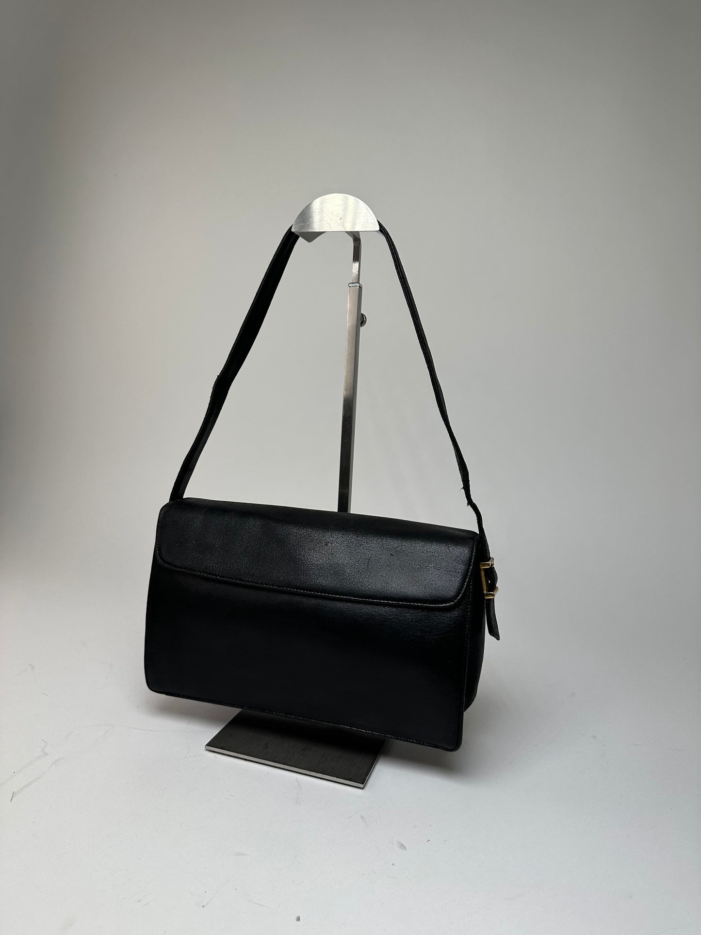 Vintage Givenchy Grained Leather Shoulder Bag Black Gold