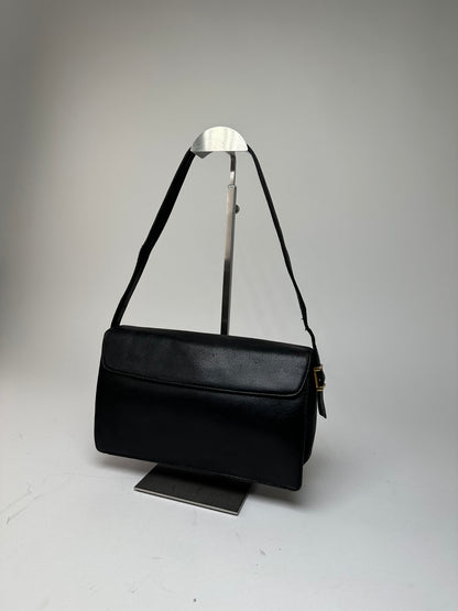 Vintage Givenchy Grained Leather Shoulder Bag Black Gold