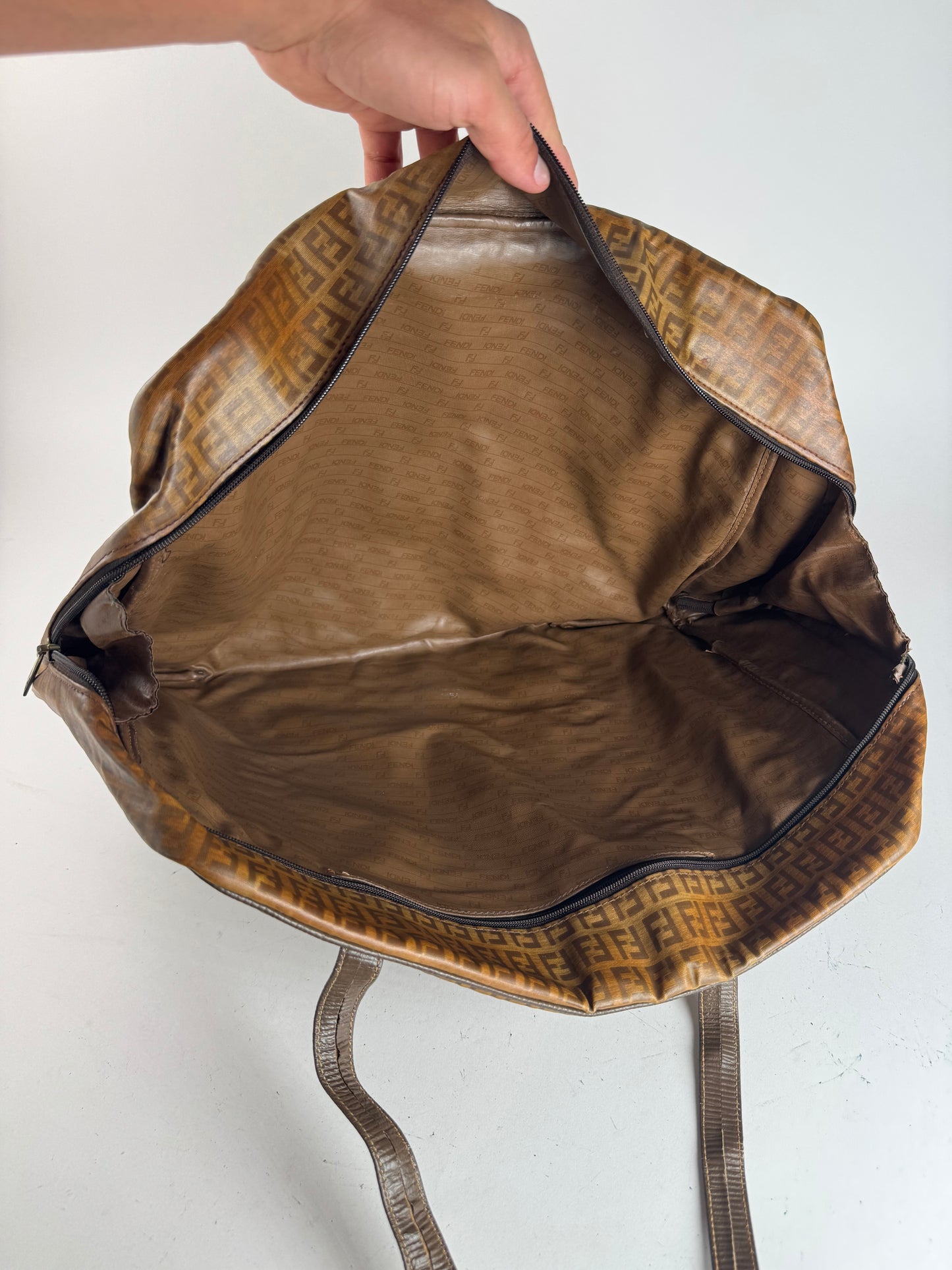 Vintage leather Fendi FF monogram Duffel bag gold brown