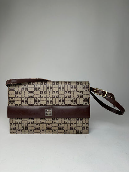 Vintage Givenchy Monogram Leather Multiway Vag Grey Brown