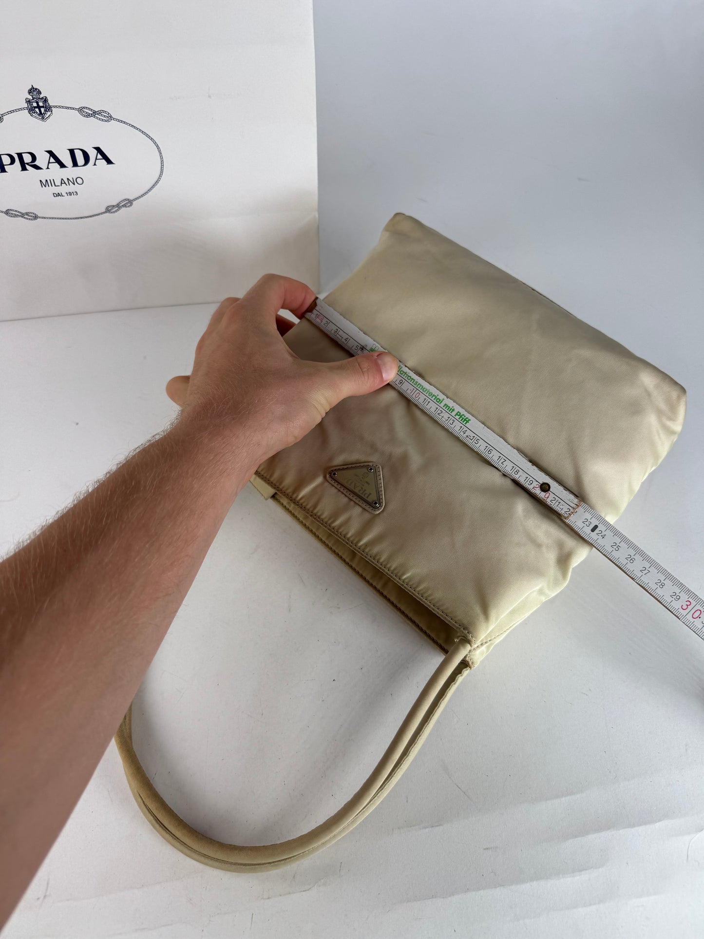 Vintage Prada Polyester Triangle Bag Beige